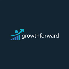 Growth Forward Logo Design Blue Arrow Graph