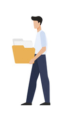 Obraz premium Businessman carrying a folder filled with documents, walking confidently in a modern office environment, showcasing professionalism and organization in the workplace