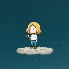 Fototapeta premium Chibi girl stargazing on a hill with telescope