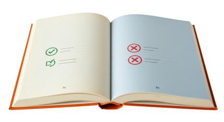 Isolated Open Book with Checkmarks and Crosses