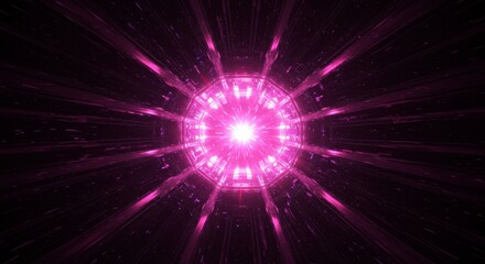 Fototapeta premium Art Burst: Vibrant Light Through Cosmic Tunnel - A vibrant pink light bursts through a cosmic tunnel, symbolizing energy, infinity, connection, transition, and creation