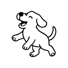 A joyful dog standing on its back legs, front paws raised, tail wagging wildly, drawn in a fun and bouncy line style.