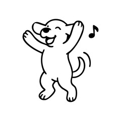 A joyful dog standing on its back legs, front paws raised, tail wagging wildly, drawn in a fun and bouncy line style.
