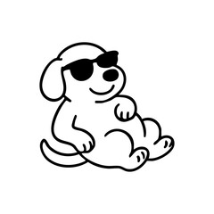 Fototapeta premium A cool dog laying down with sunglasses, front paws crossed and a relaxed smile, clean black line drawing with minimal details.
