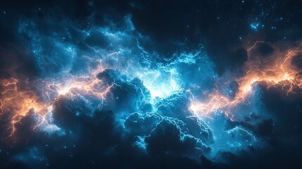 Fototapeta premium Abstract blue background with particle light texture evokes a dark space galaxy nebula
