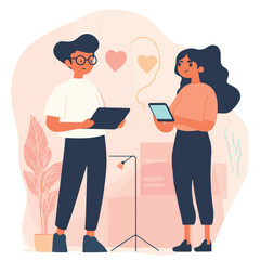 Young Couple Sharing Digital Ideas Using Tablets In A Modern Living Space