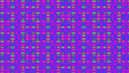 Vibrant repeating geometric pattern with small, multicolored squares on a purple background