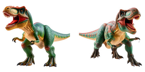 Fototapeta premium Realistic T-Rex Dinosaur Toy in Roaring Pose, isolated on transparent background PNG