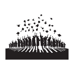 Naklejka premium Joyful students celebrating graduation milestone with caps flying and radiant sky illustration