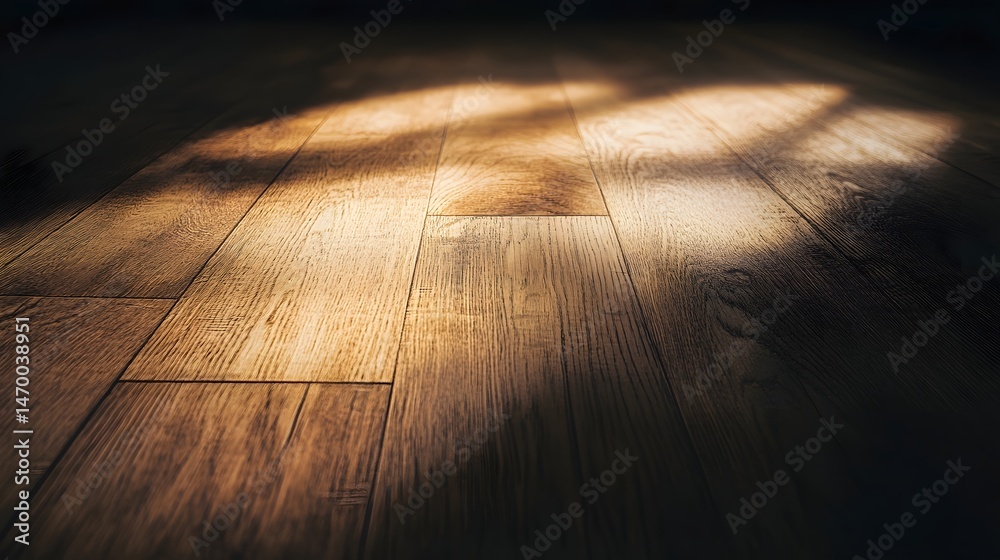 Poster a close up view of a well worn rustic wooden floor with a diagonal pattern and dramatic lighting cas