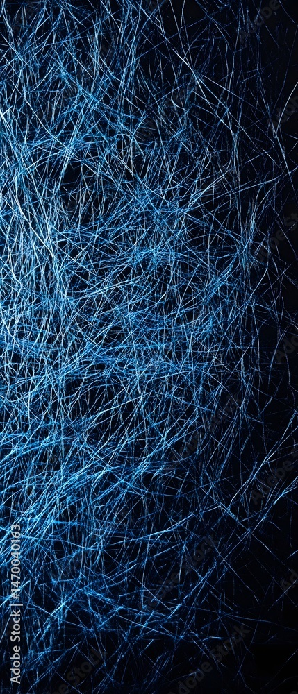 Poster intricate luminous blue fractal pattern with dynamic lines and illuminated trails evoking a sense of