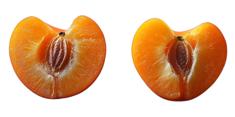 Generative ai is used to depict isolated apricot halves on a transparent background