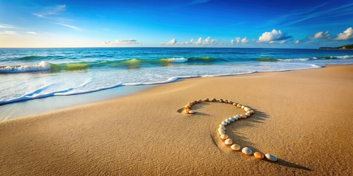 Seashore Enigma A Question Mark Formed by Smooth Stones on a Sunny Beach with Gentle Waves - Powered by Adobe