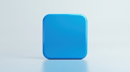 A 4K photo of 4K photo of blank Mobile application icon, button - blue square with round corners. 3d rendering, white background.