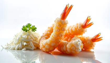 タイトル：「白エビ天ぷら：日本料理の軽やかさ」