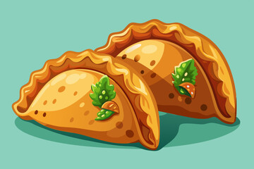 Two Delicious Golden Brown Empanadas with Savory Filling
