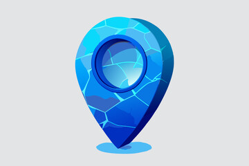 Abstract 3D Blue Cracked Ice Location Pin Icon