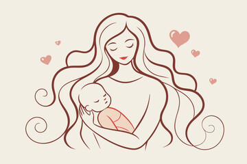 Tender Mother Holding Sleeping Baby Illustration