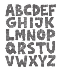 Hand-drawn pencil alphabet featuring uppercase and lowercase letters in a textured, sketch-style font. Ideal for creative projects, school materials, educational tools, and artistic typography designs