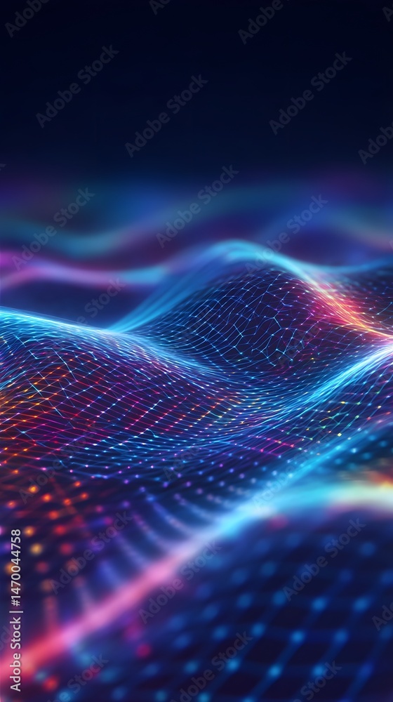 Poster futuristic abstract background featuring a 3d grid wire network and digital elements symbolizing int