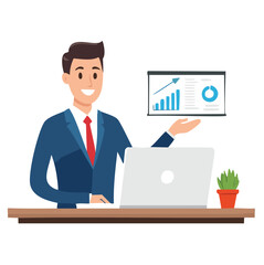 Man Giving Online Business Presentation on Laptop Vector