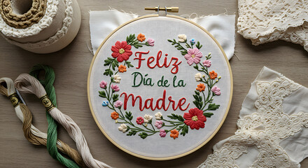 Feliz Día de la Madre Embroidery Hoop Art