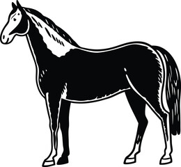 Vintage Engraving woodcut Horse swimming retro vector art illustration design.	