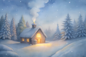 Naklejka premium winter landscape with house