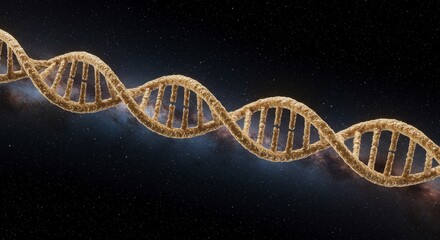 Cosmic DNA Helix in Space - A golden DNA helix stretches across a vast, star-filled expanse, symbolizing life, genetics, the universe, infinity, and potential