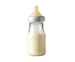 Baby bottle filled with milk for feeding infants at home