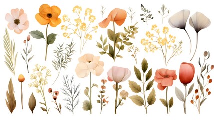 Fototapeta premium Exquisite collection of assorted flowers, leaves, branches, and mushrooms for creative projects