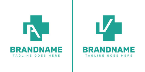 Fototapeta premium Letter A and V Medical Plus Logo, representing care, health, and trusted medical services