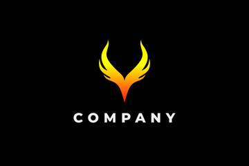 flaming wings phoenix letter v logo fire