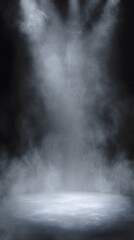 Fototapeta premium Dramatic and abstract 3D of a stage background with billowing white smoke and a bright spotlight