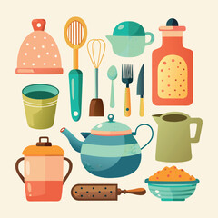 Set Kitchen Tool watercolor vector