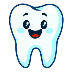 Tooth cartoon illustration of a happy, clean molar. Great for kids’ dental care visuals and oral hygiene promotion.