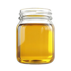 Glass jar with yellow liquid isolated on transparent background. use cases: food, beverage, ingredient.