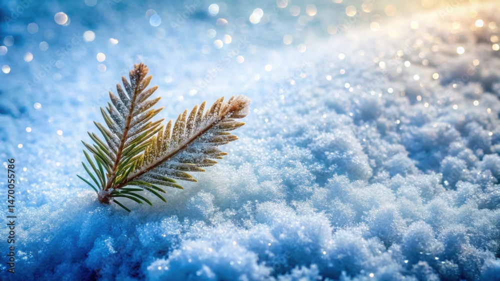 Poster winter's delicate embrace a frosty evergreen branch nestled in a sparkling snowdrift