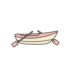 Pastel Pink Rowboat with Oars on White Background