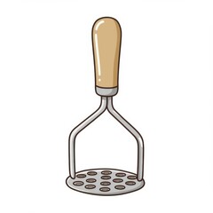 Silver Metal Potato Masher with Wooden Handle