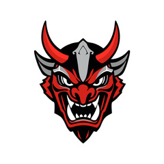 Stylized Vector Collection of Evil Japanese Oni Demon Masks with Horns and Fangs for Esports Branding, Tattoo Ideas, or Graphic Art