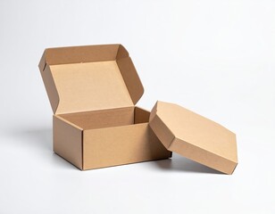 Two sturdy cardboard boxes with fitted lids, one slightly larger than the other, resting on a wooden surface, showcasing their textured brown surfaces.