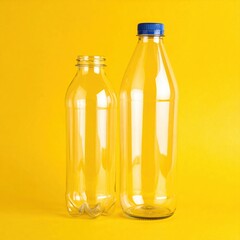 Two glass bottles sit side by side on a wooden surface; one is open with a wide mouth, while the other is tightly sealed, showcasing their contrasting states.