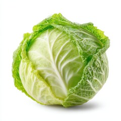 Obraz premium Fresh Green Savoy Cabbage Vegetable Isolated on White Background Perfect for Recipes and Culinary Websites