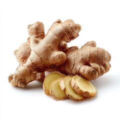 Fresh Organic Ginger Root Slices Isolated on White Background for Healthy Recipes and Culinary Use