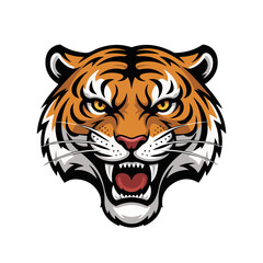 Naklejka premium A vector mascot of a tiger head, isolated on a white background.