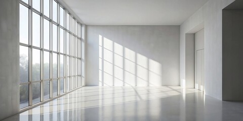 Obraz premium Sunlit Minimalist Interior Space Empty Room with Large Window and Smooth Floor