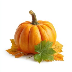 Vibrant Orange Pumpkin with Autumn Leaves Perfect for Thanksgiving or Fall Harvest Decorations