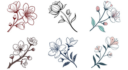 Fototapeta premium set of pink and white flowers icon