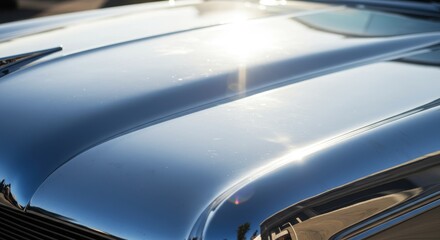 Sun Reflecting on Car Hood Showing Metal Surface